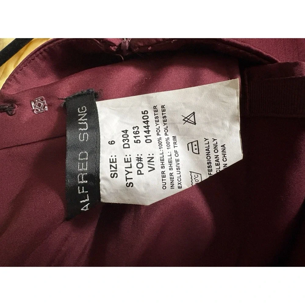 Alfred Sung Bridesmaids Ruffled Burgundy Formal Dress‎ Size 6 Maxi - Picture 4 of 4